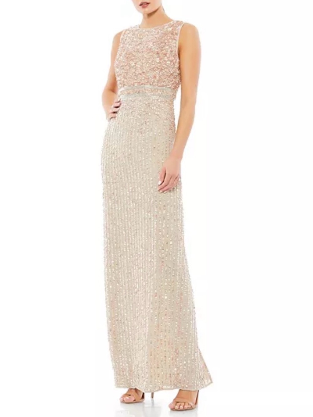 leena for mac duggal champagne beaded gown nwt size 16 formal evening dress